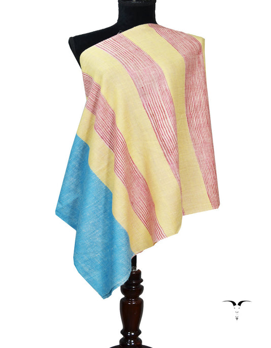 SkyBlue Yellow and Red Striped Pashmina Stole 7284