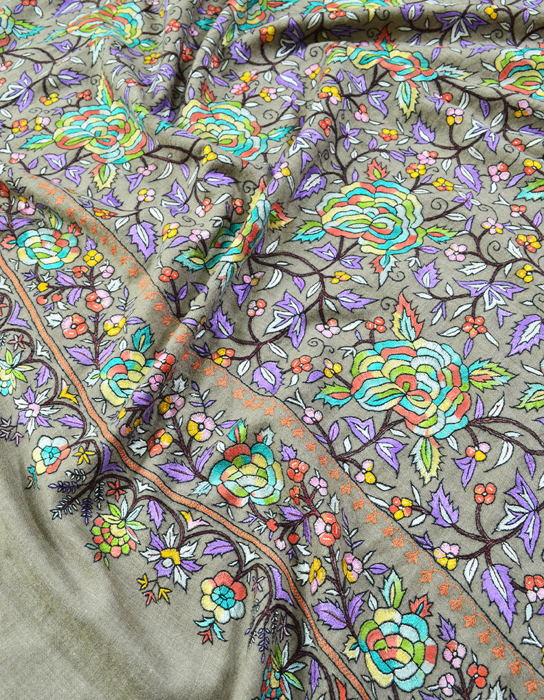 Dark Grey and Lavender Men Embroidery Pashmina Shawl 7285