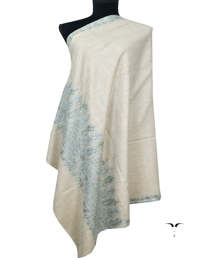 White Embroidery Pashmina Shawl 7290