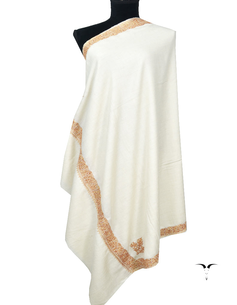 Off-White and Golden Embroidery Pashmina Shawl 7291
