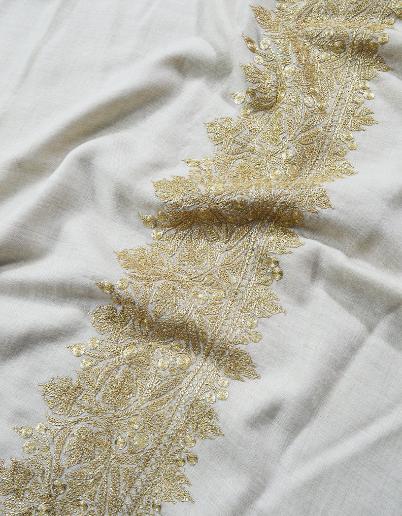 Off-White Embroidery Pashmina Shawl 7298