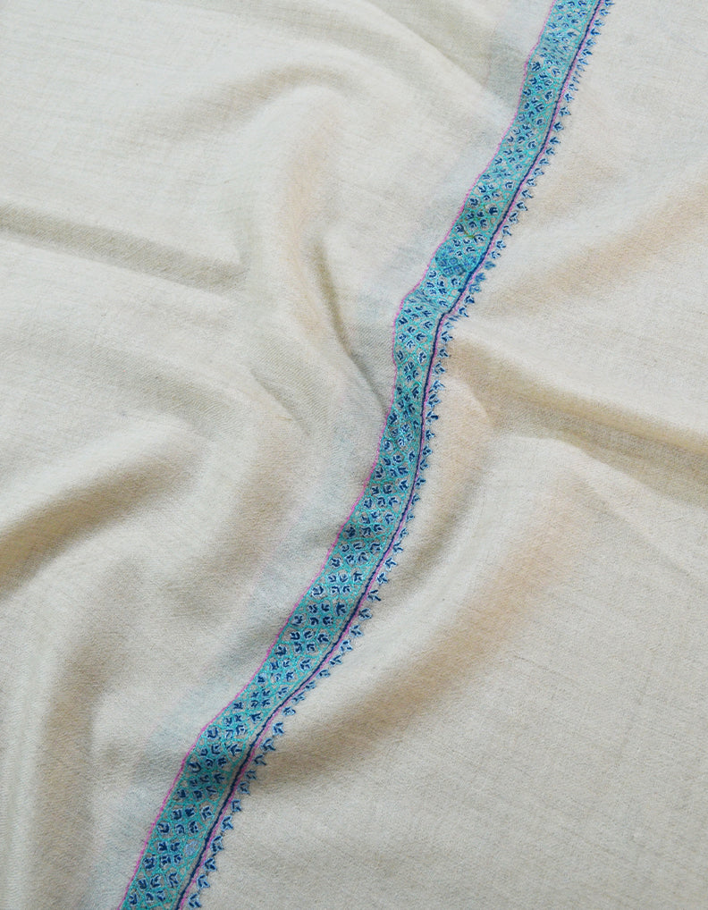 Off-White Embroidery Pashmina Stole 7340