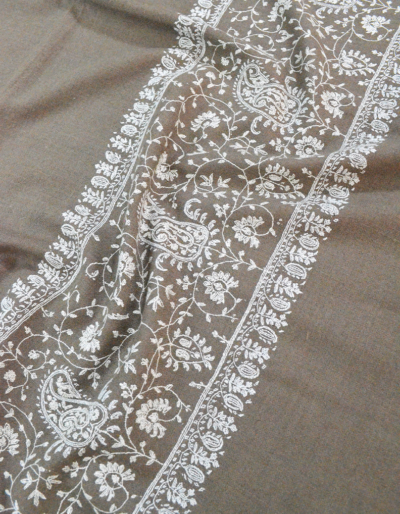 Grey White Embroidery Pashmina Shawl 7343