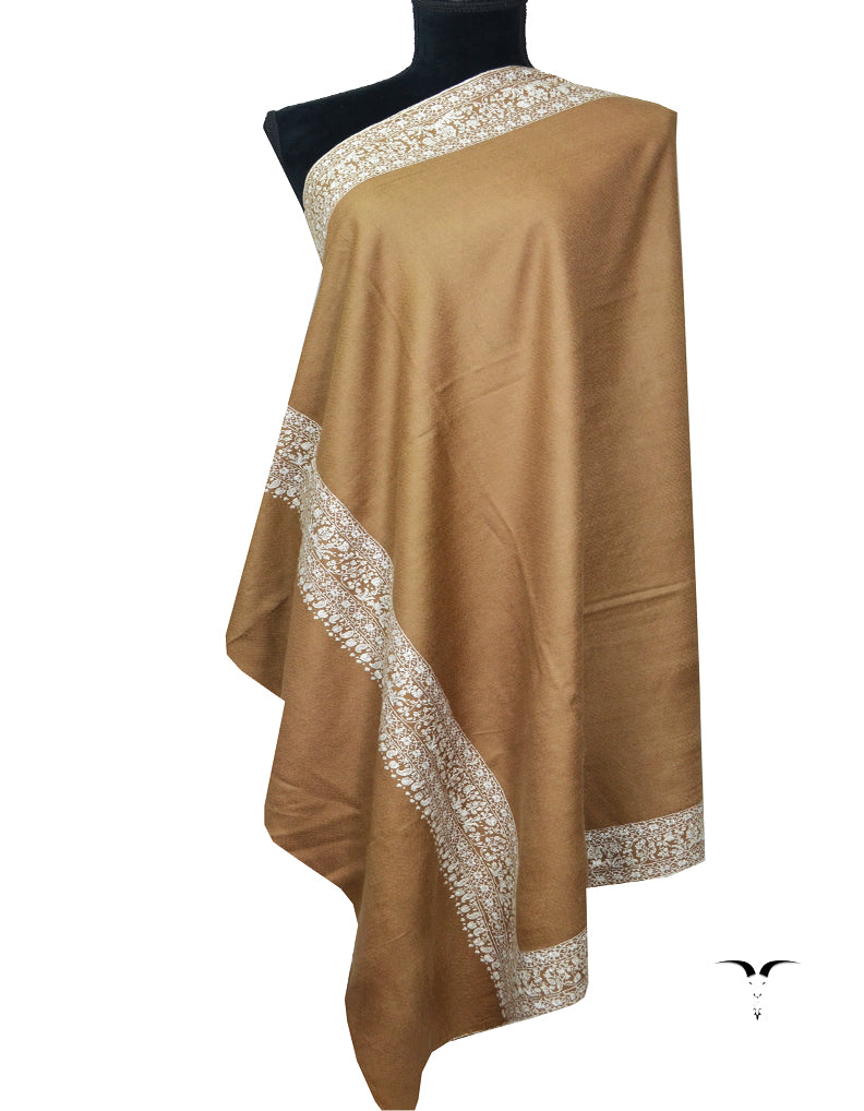 Brown and White Embroidery Pashmina Shawl 7345