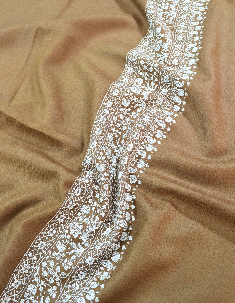 Brown and White Embroidery Pashmina Shawl 7345