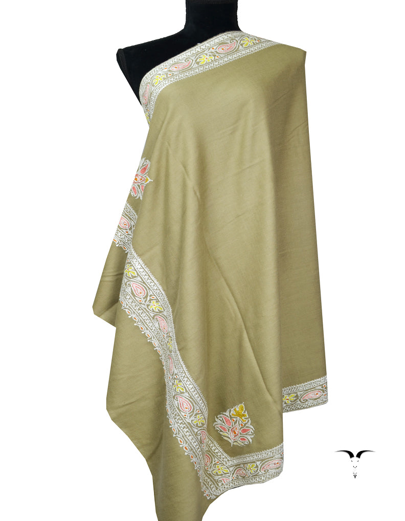 Natural Tilla Embroidery Pashmina Shawl 7430