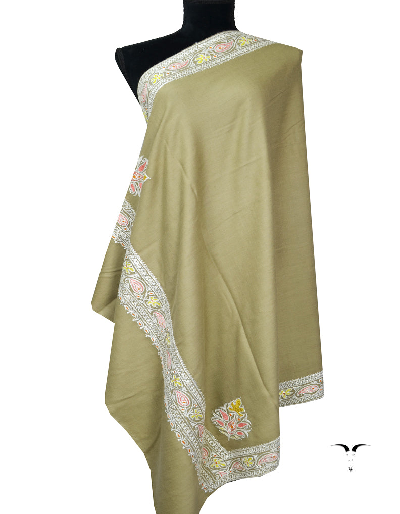 Natural Tilla Embroidery Pashmina Shawl 7430