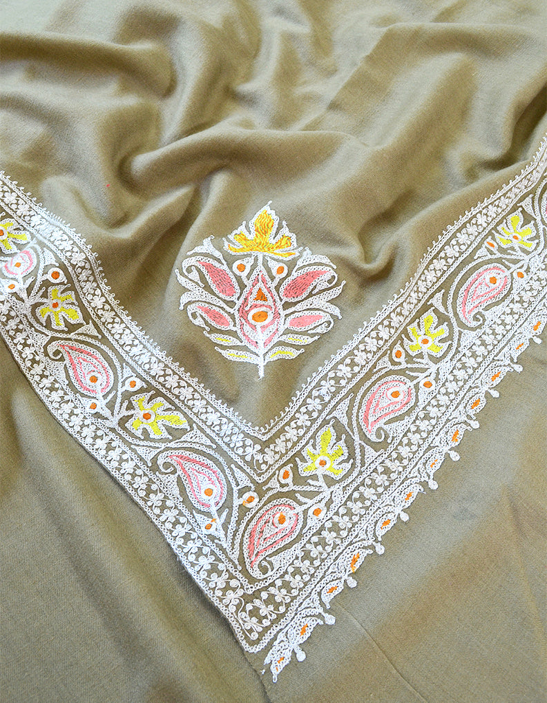 Natural Tilla Embroidery Pashmina Shawl 7430