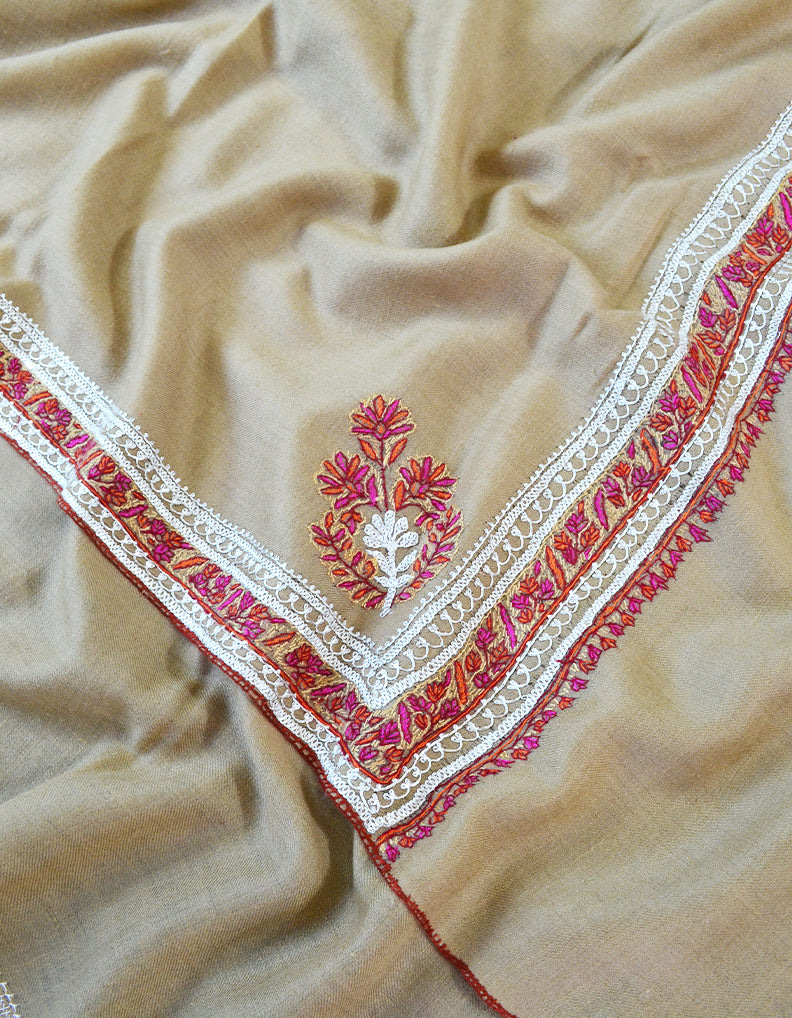 natural embroidery pashmina shawl - 7433
