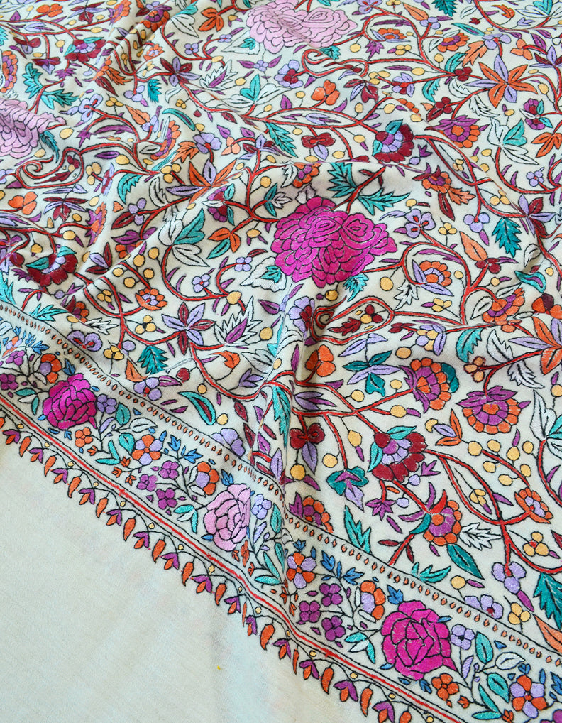 Multicoloured Embroidery Pashmina Shawl 7435