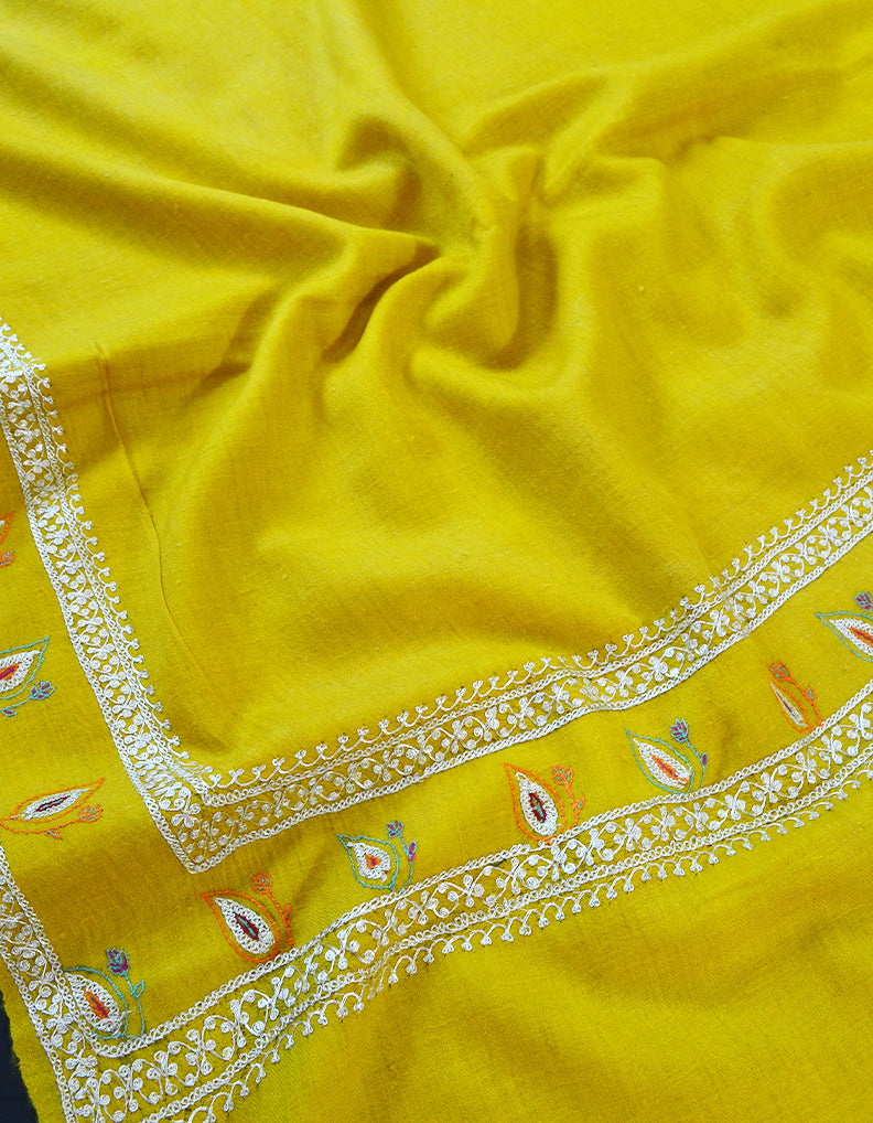 Yellow  Embroidery Pashmina Shawl 7442