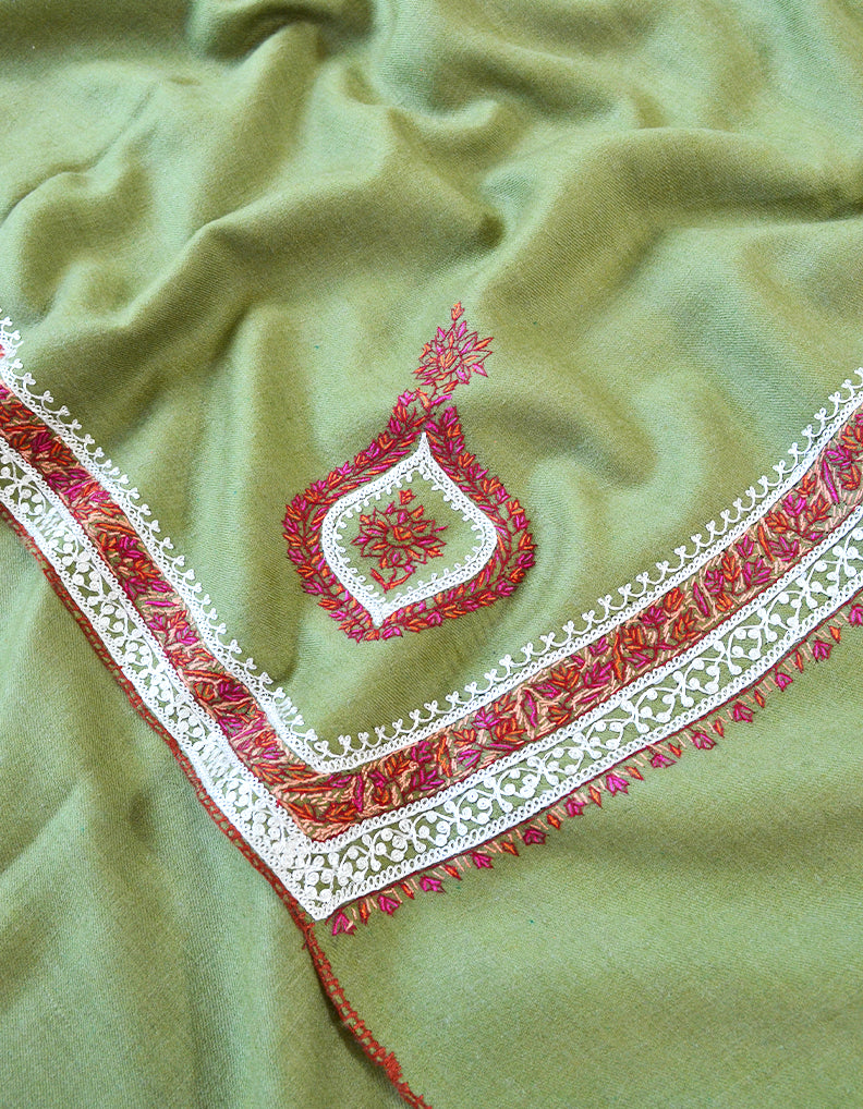 light green embroidery pashmina shawl 7443