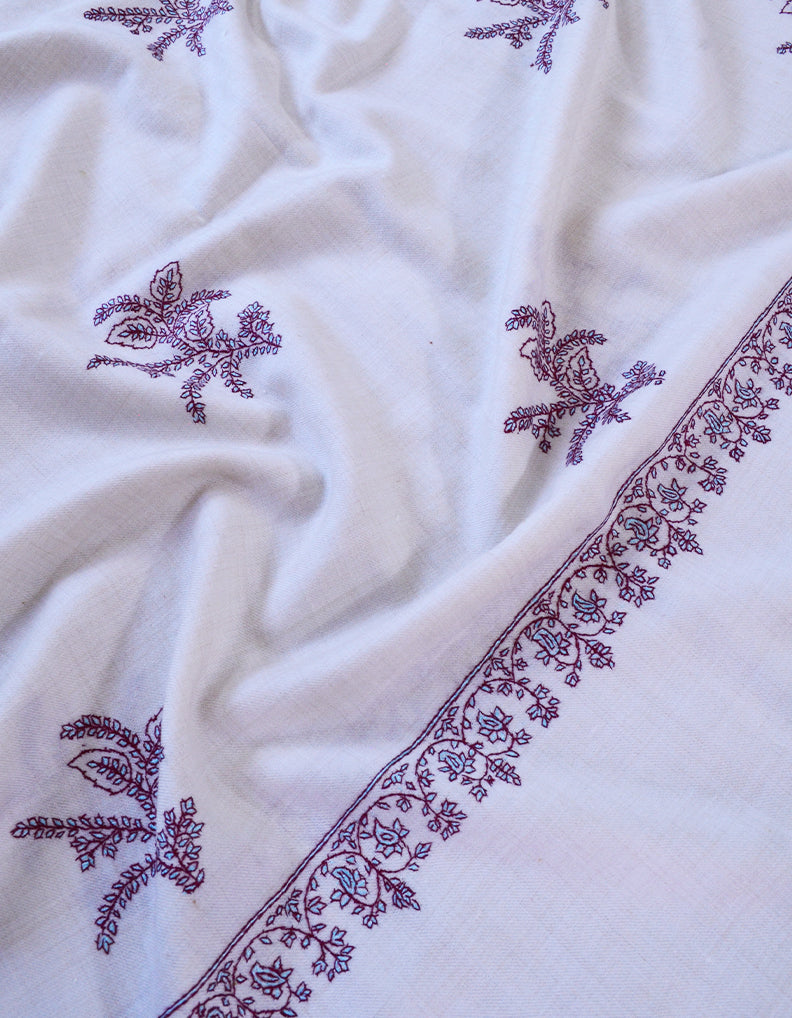 White Embroidery Pashmina Shawl 7449