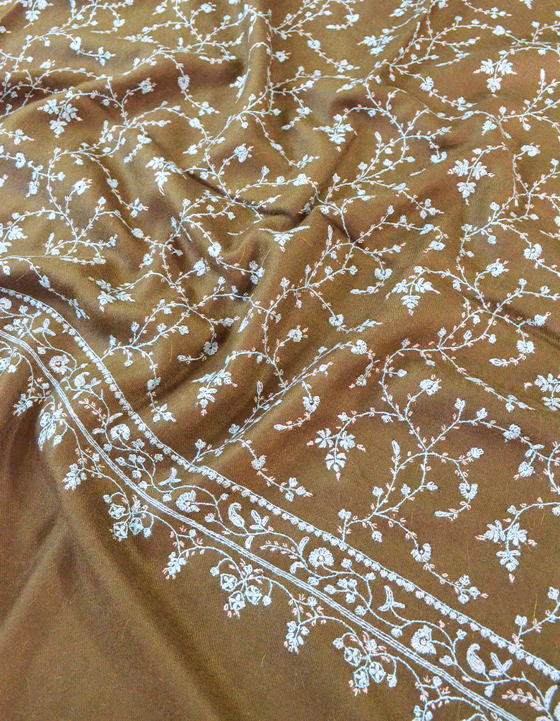 Dark Brown Embroidery Pashmina Shawl 7454