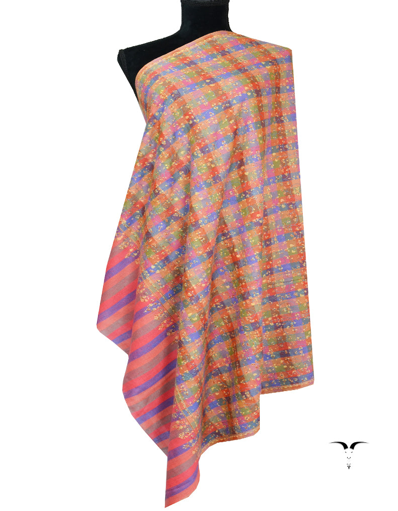 Multicoloured Striped Embroidery Pashmina Shawl 7476