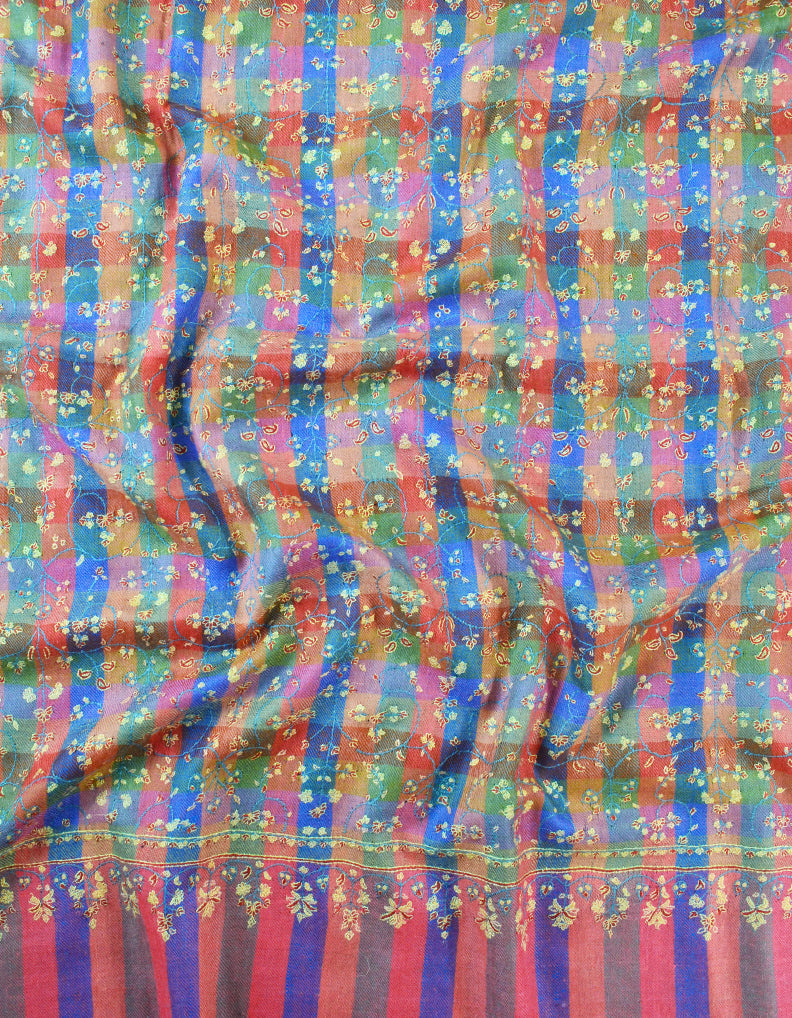 Multicoloured Striped Embroidery Pashmina Shawl 7476