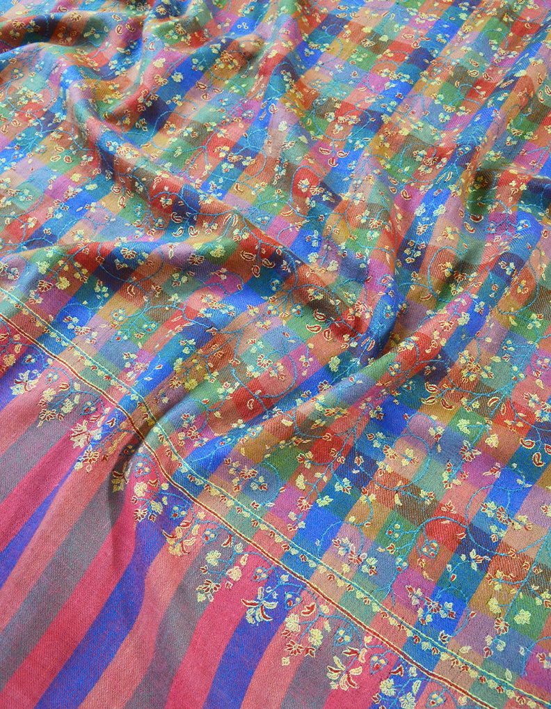 Multicoloured Striped Embroidery Pashmina Shawl 7476