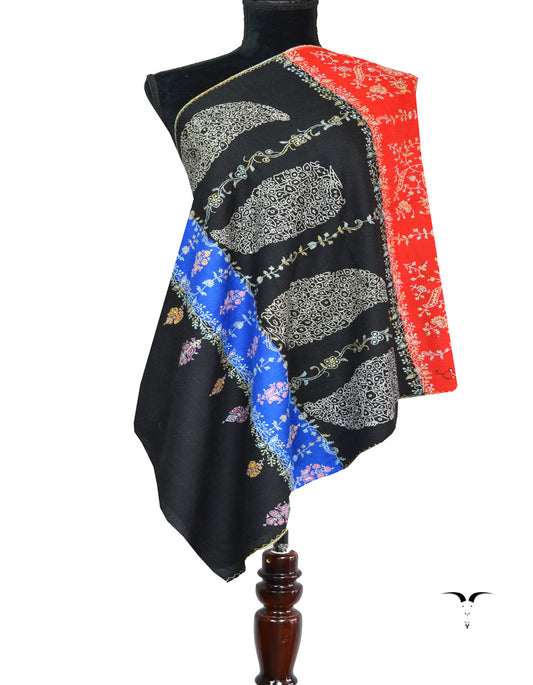 Black Red and Blue  Embroidery Pashmina Stole 7490