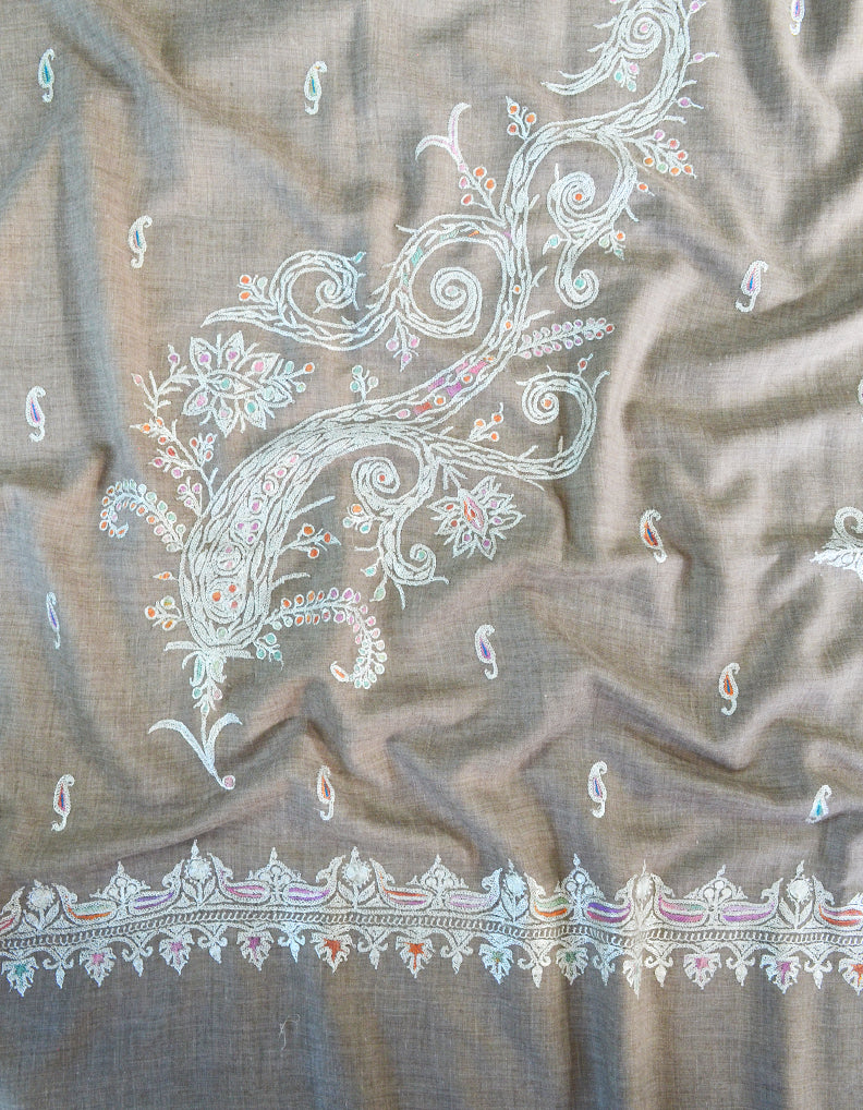 Natural Tilla Embroidery Pashmina Shawl 7590