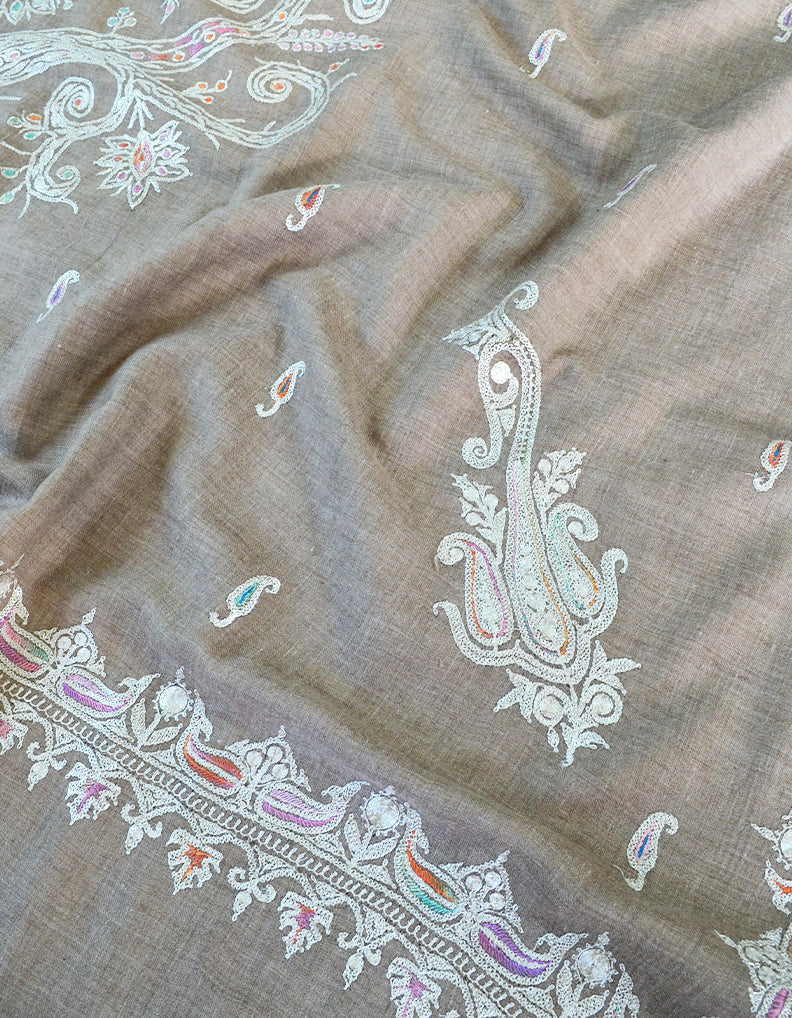 Natural Tilla Embroidery Pashmina Shawl 7590