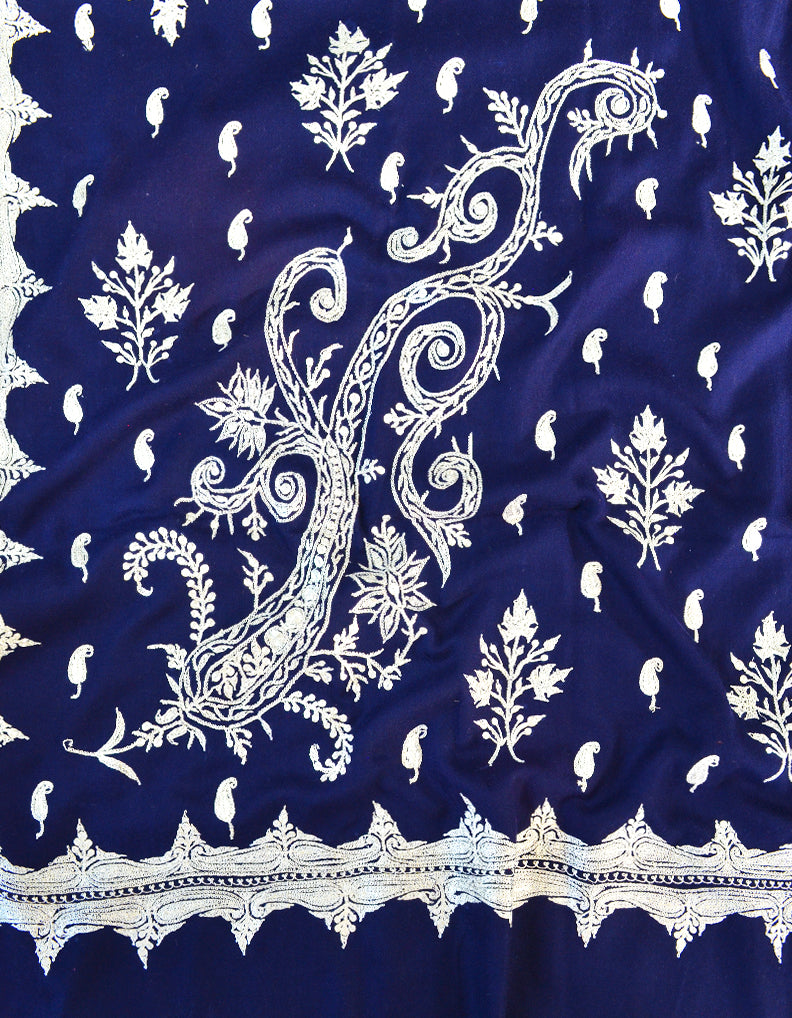 Blue Tilla Embroidery Pashmina Shawl 7591