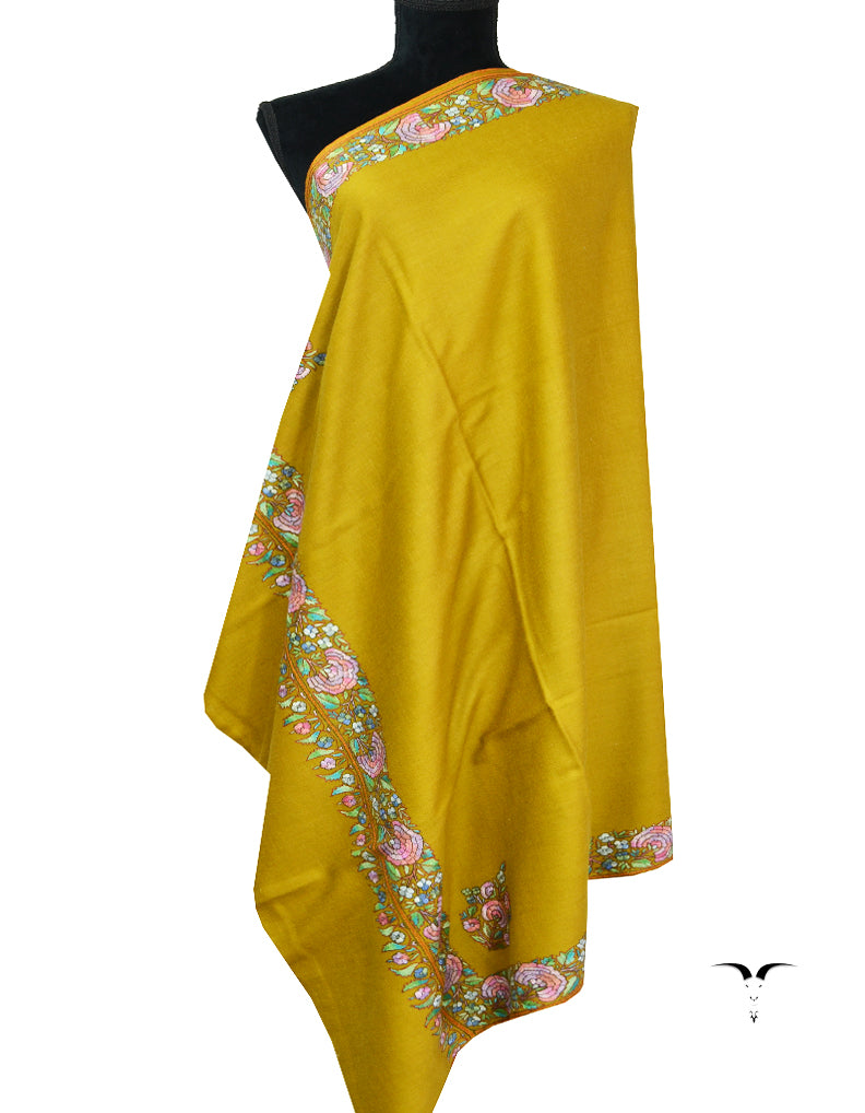 Mustard Embroidery Pashmina Shawl 7604