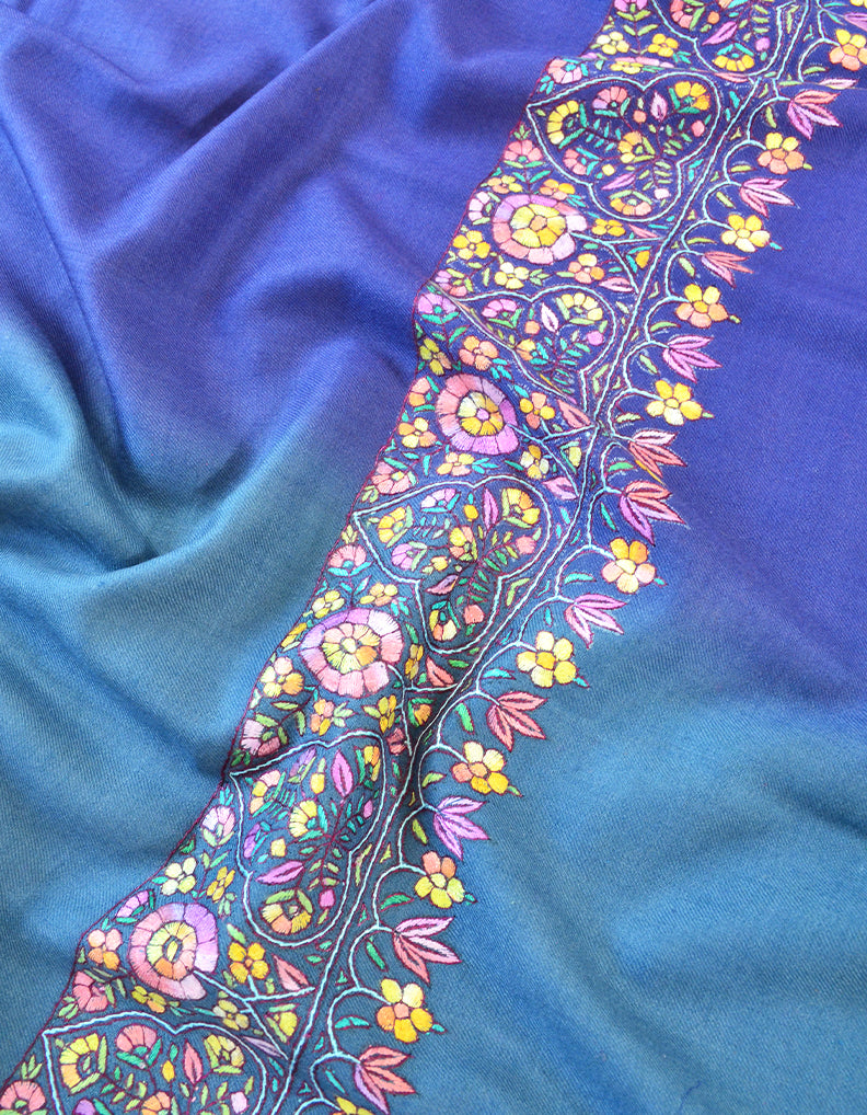 Blue and skyblue Embroidery Pashmina Shawl 7606