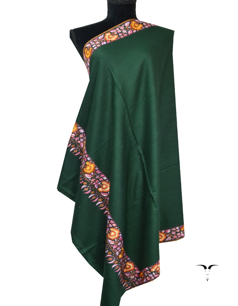 Dark Green Embroidery Pashmina Shawl 7608