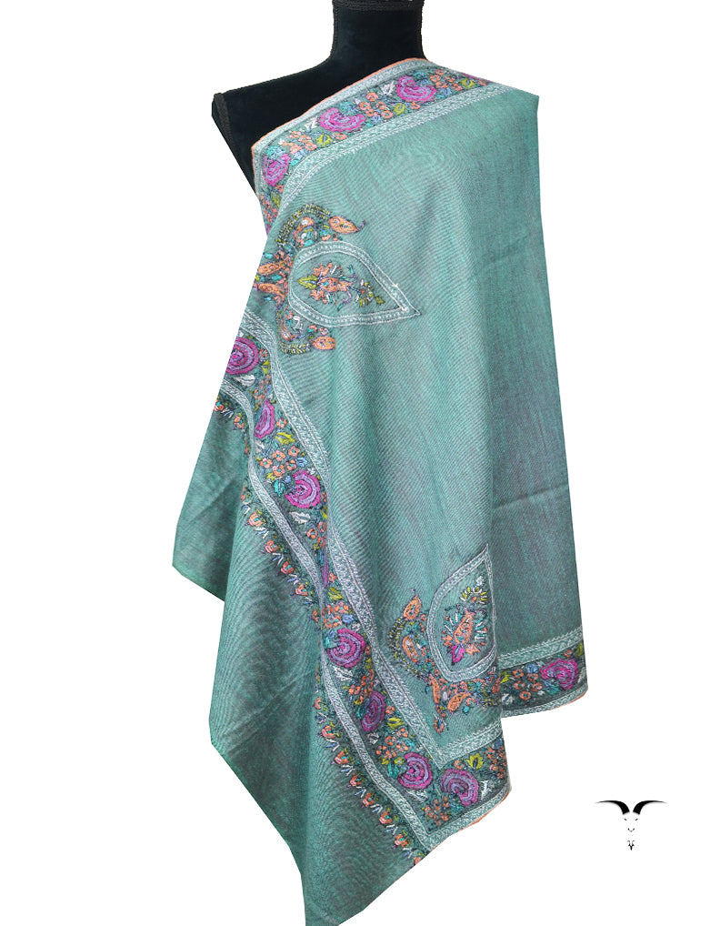 Purple And Green Reversible Embroidery Pashmina Shawl 7627