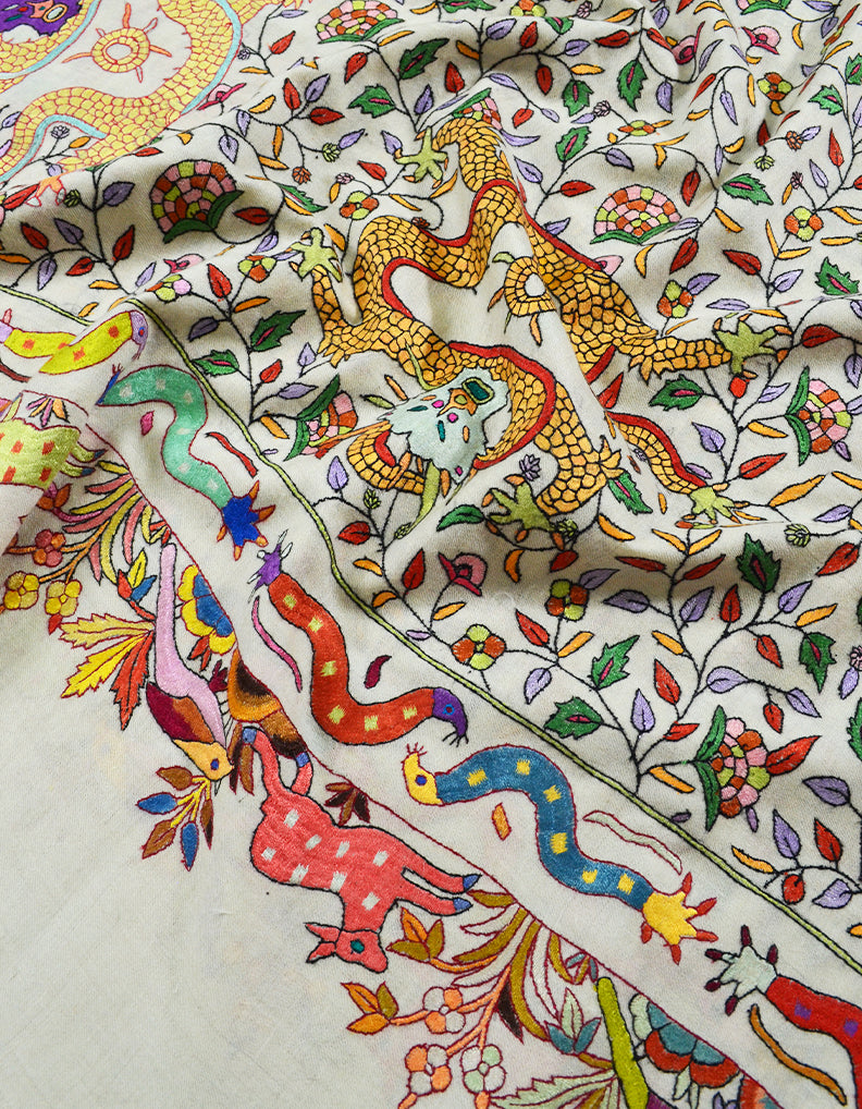 Multicoloured Embroidery Pashmina Shawl 7703