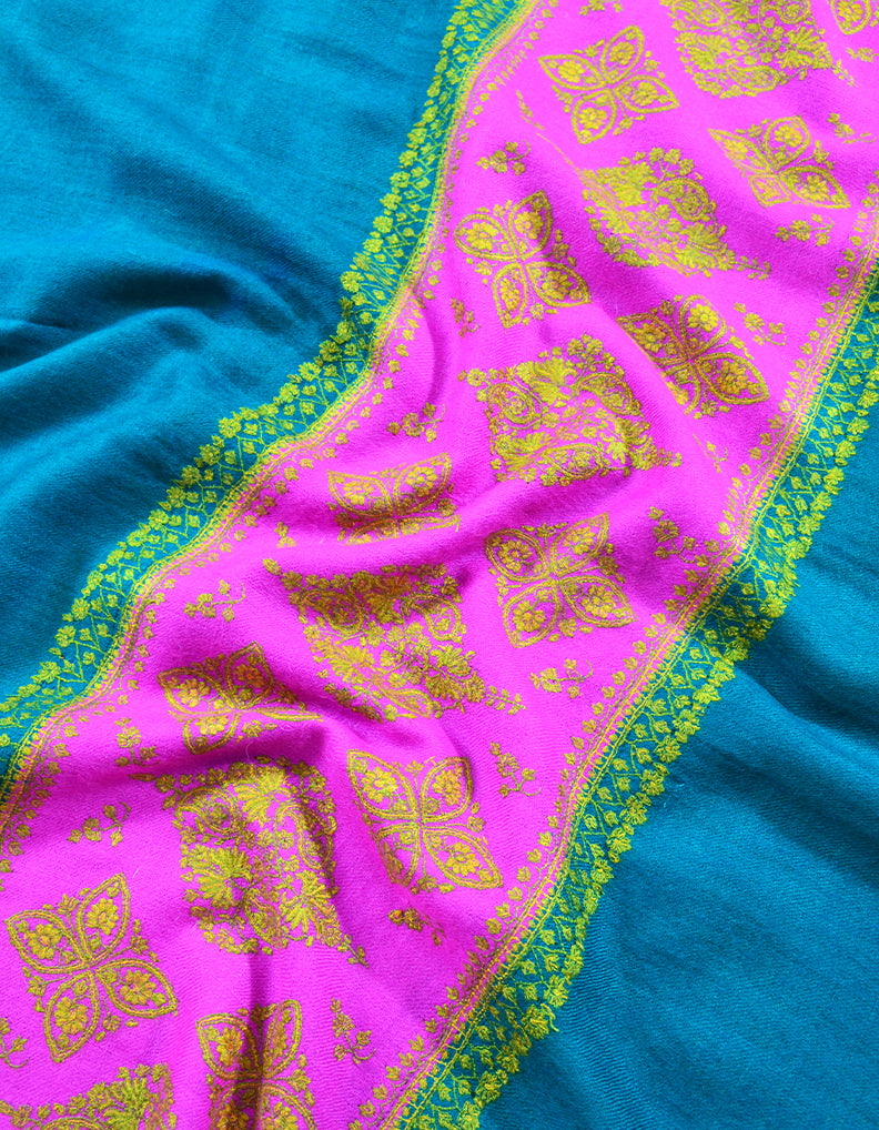 Blue And Pink Embroidery Pashmina Shawl 7710