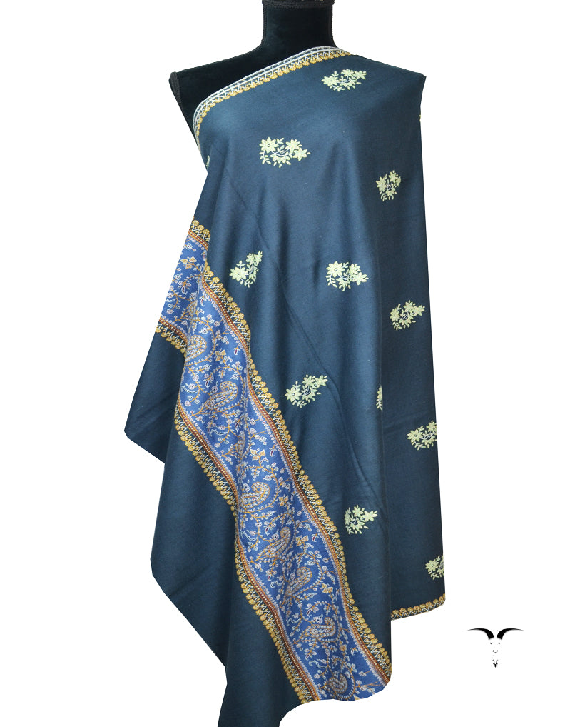 Grey Blue Embroidery Pashmina Shawl 7711
