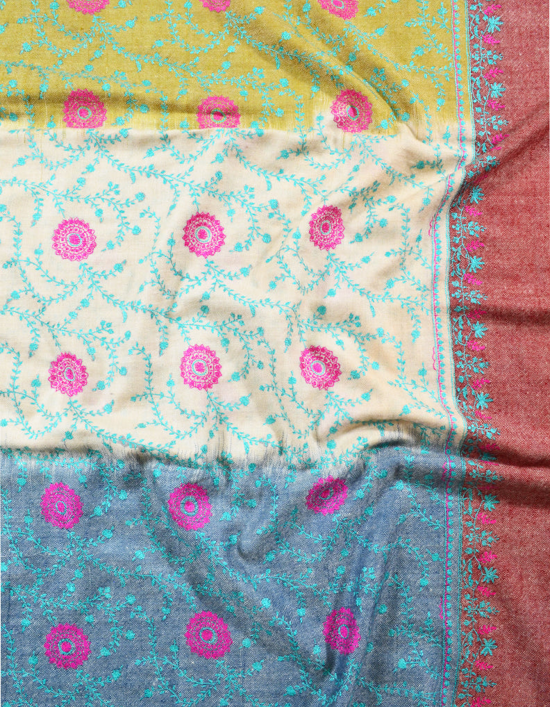 Tri-Colour Embroidery Pashmina Shawl 7713