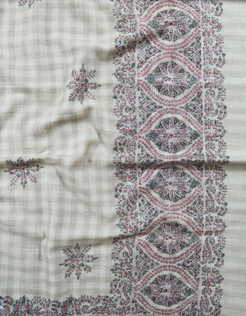 White Embroidery Pashmina Shawl 7714
