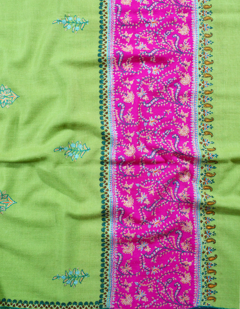 Green And Pink Embroidery Pashmina Shawl 7716