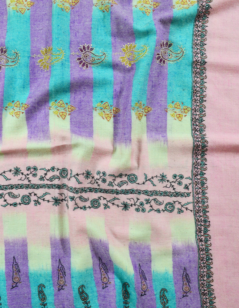 Pink And Blue Embroidery Pashmina Shawl 7719