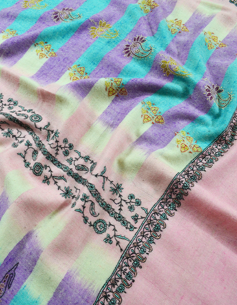Pink And Blue Embroidery Pashmina Shawl 7719