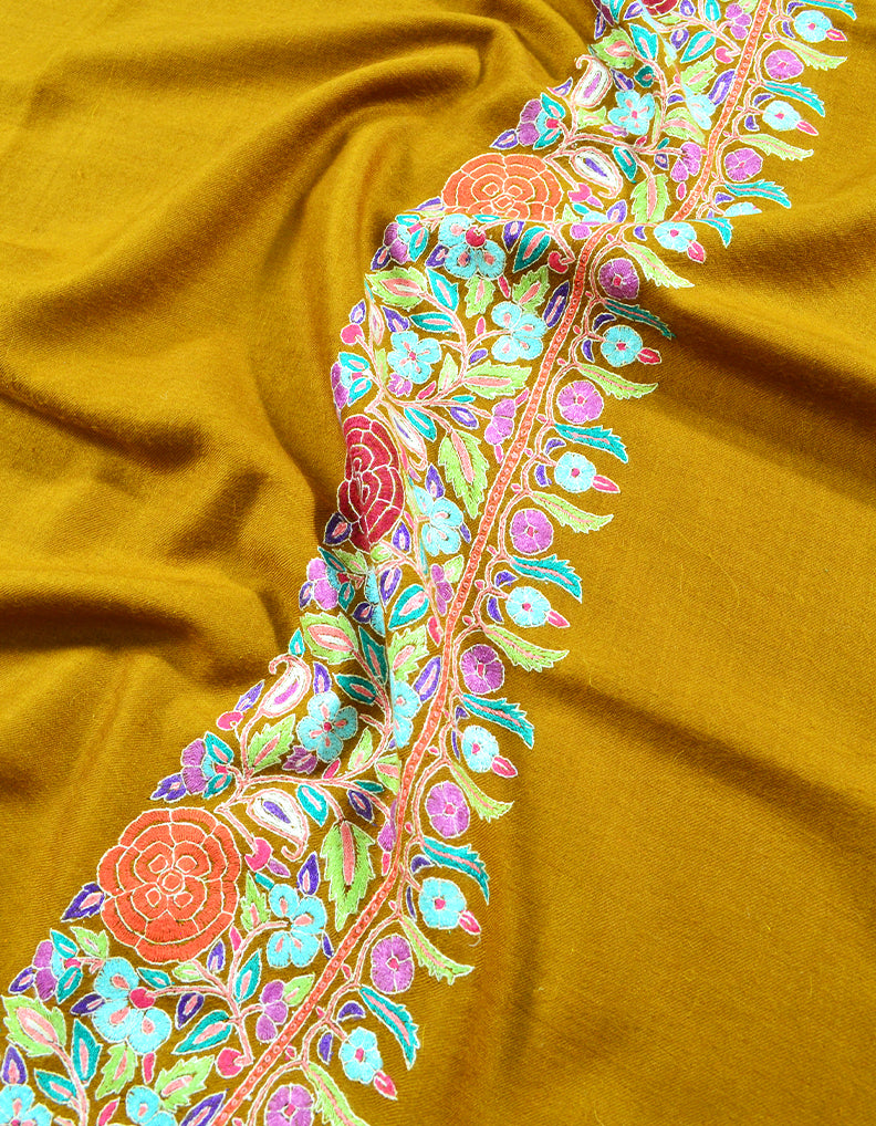 Mustard Embroidery Pashmina Shawl 7720