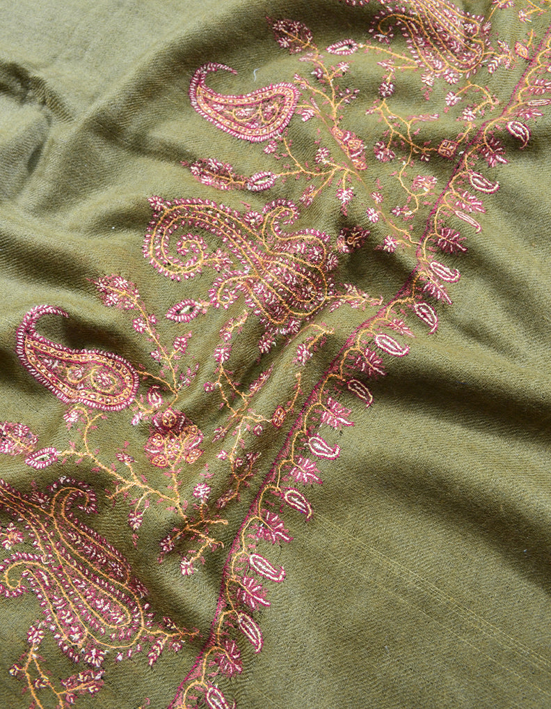 Dark Natural Embroidery Pashmina Shawl 7721