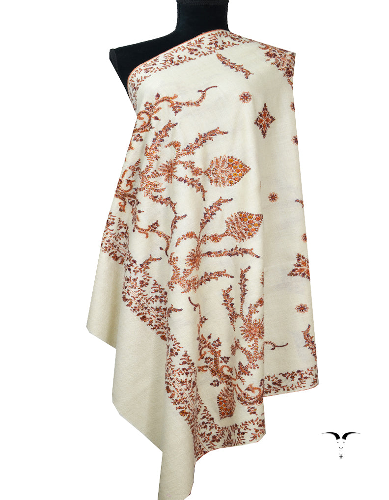 White Embroidery Pashmina Shawl 7725