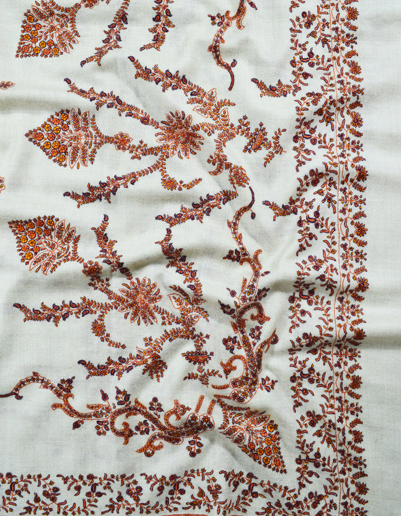 White Embroidery Pashmina Shawl 7725