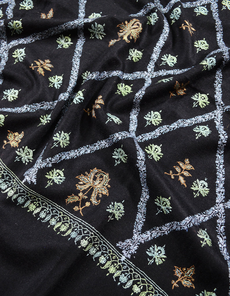 black Embroidery Pashmina Shawl 7728