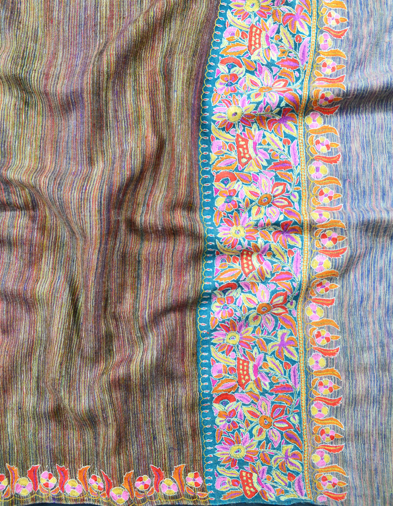 Multi-coloured striped Embroidery Pashmina Shawl 7731