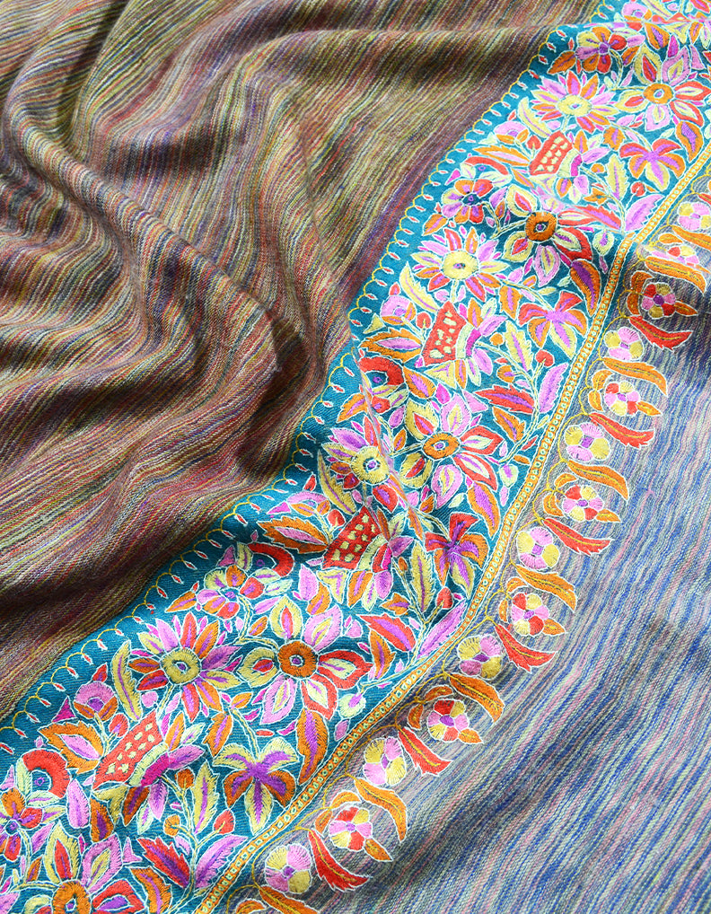 Multi-coloured striped Embroidery Pashmina Shawl 7731