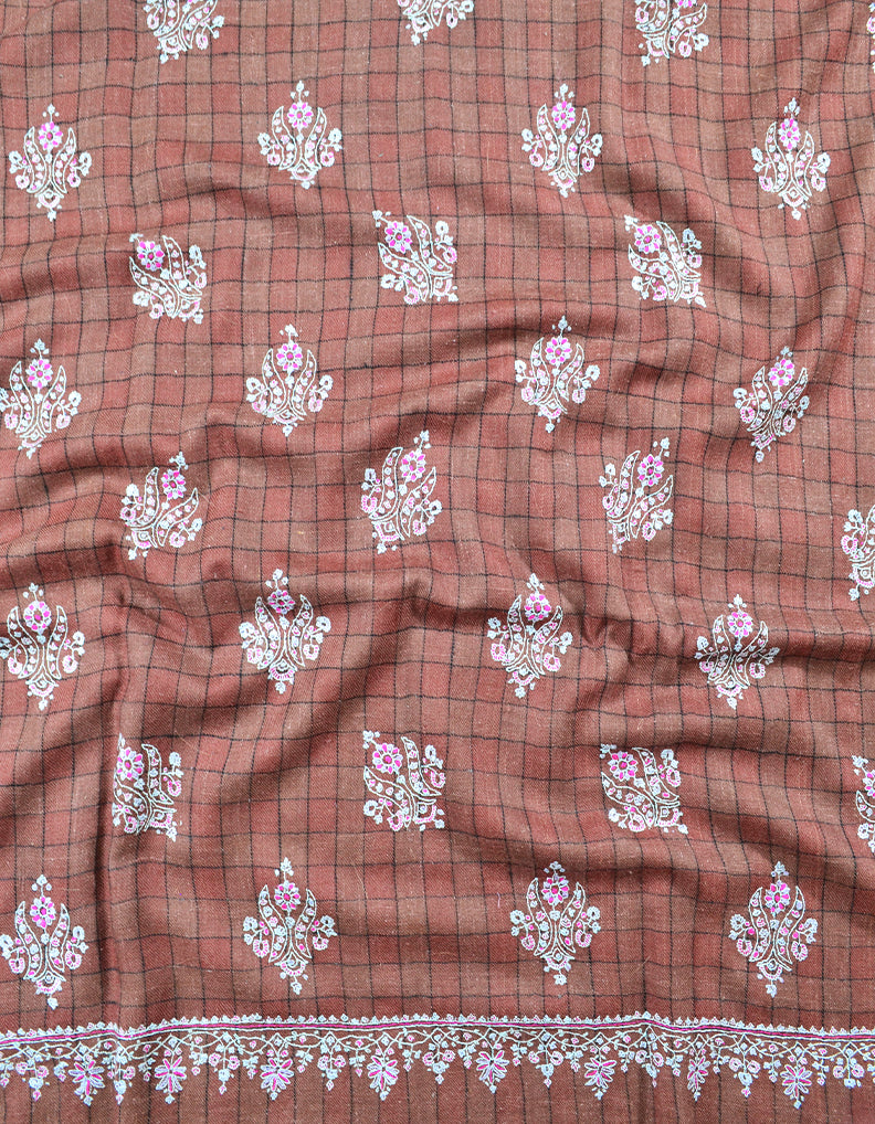 Brown Embroidery Pashmina Shawl 7732