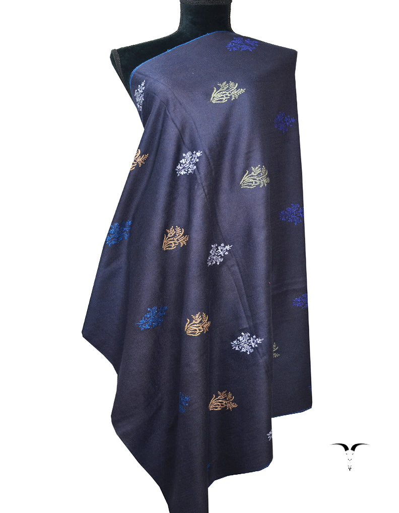 Bluish black Embroidery Pashmina Shawl 7745