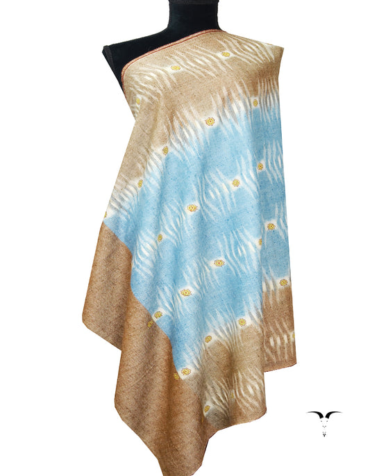 Light brown an blue Embroidery Pashmina Shawl 7746