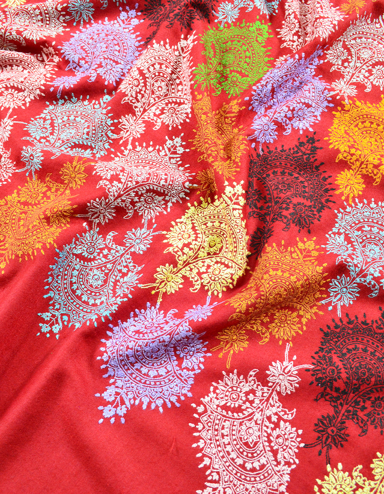 Multi-coloured Embroidery Pashmina Shawl 7752
