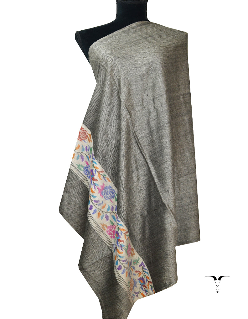 dark grey kani border pashmina shawl 7780
