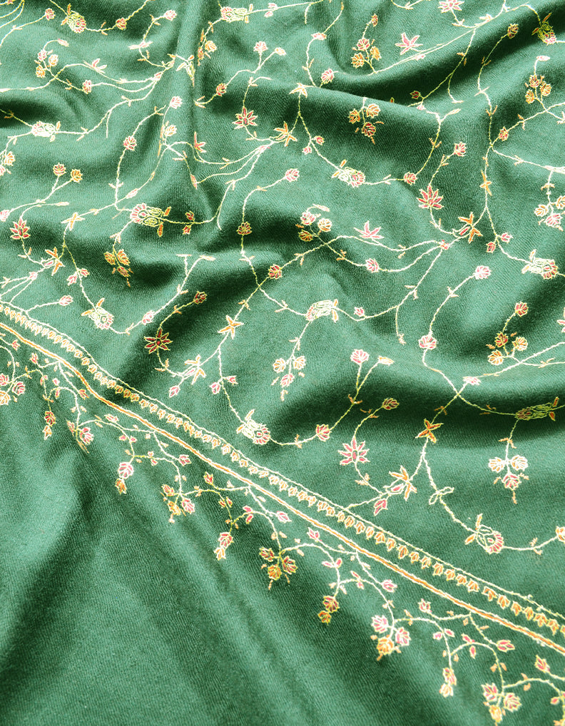 green jaali Embroidery Pashmina Stole 7828